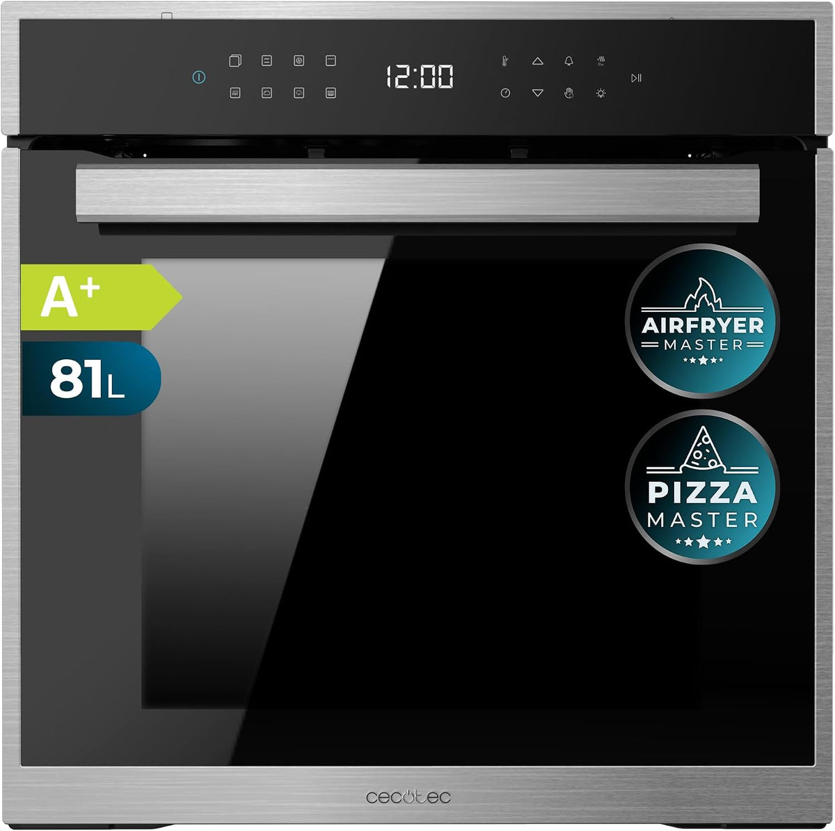 Horno empotrable Cecotec, Horno Integrable Pirolítico 60cm Bolero Hexa P506000 Edge A+. 3400W, 81L de Capacidad, 11 Funciones con Airfryer Master