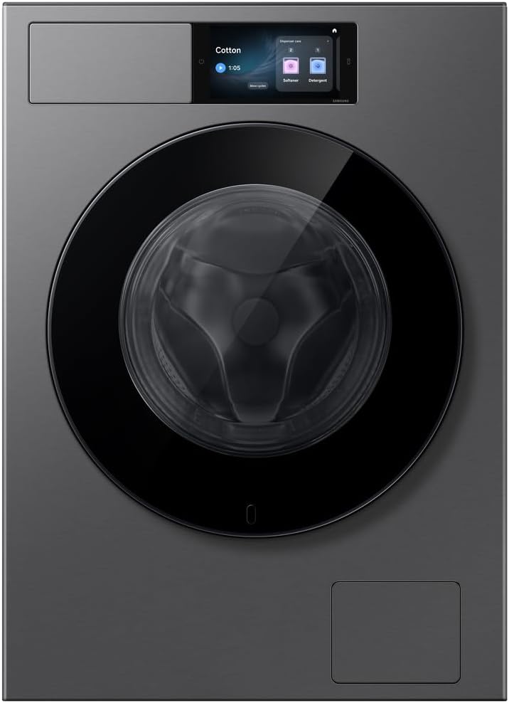 Samsung Lavadora, 9 kg, 1400 rpm, clase energética A, pantalla táctil, lavado AI, Ecobubble, opción QuickDrive, plata oscura, WF90H09C4ST2