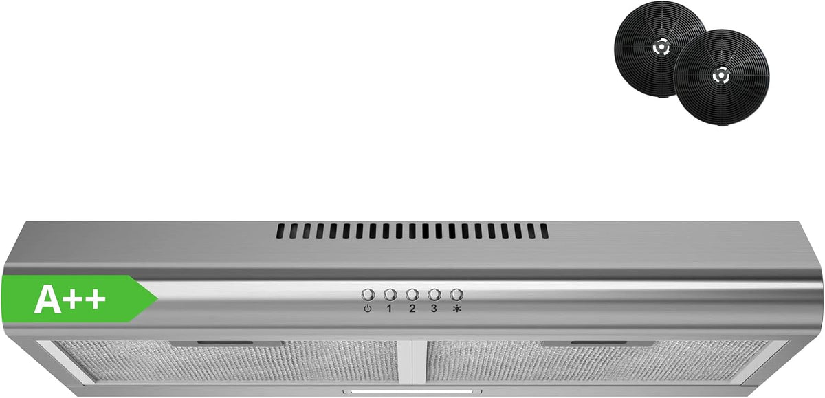 Campana extractora de FIREGAS, 60cm A++, Motor Brushless Silencioso 46dB, Capacidad 319m³/h, Acero Inoxidable, Salida Superior/Trasera o Recirculación