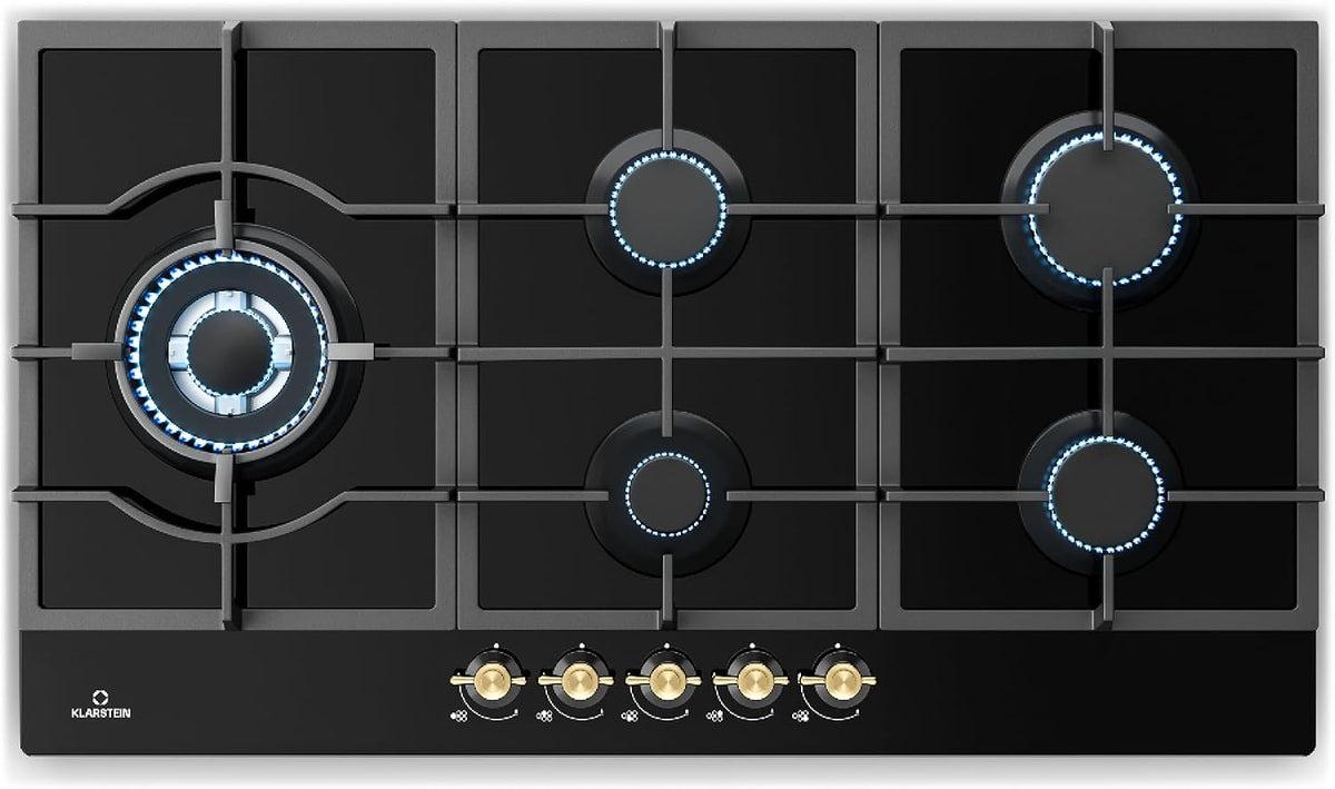 Placa de cocina Victoria Cocina Gas 90 cm - 5 Quemadores, 11100W, Fogones de Acero Inoxidable para Gas Propano y Butano, Placa con Termostato