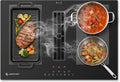 Placa de cocina de AMZCHEF, Placa Inducción con Extractor Integrado, 7200W Placa Induccion 4 Zonas, 650m³/h Ventilación Automática Hob2Hood, 9 Niveles