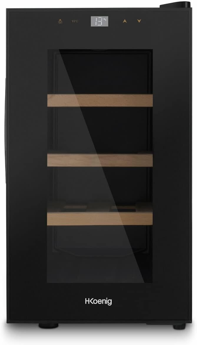Enfriador de botellas H.Koenig, Bodega de 8 Botellas AGE8, 23 L, Acero Inoxidable Profesional, Refrigeración, Termoeléctrica, Regulable de 8°C a 18°C