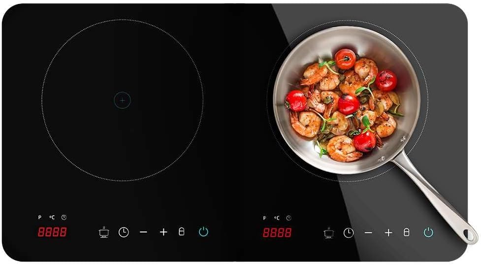 Cecotec Placas de cocina portátil, Placa de Inducción Portátil de 2 Fuegos Full Magma Double. 3500W en 8-10 Niveles, Digital, Control Táctil y