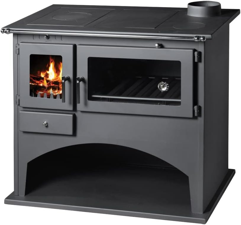 Hornos chimenea de Victoria-05 Ltd., Estufa con compartimento para horno y placa de cocina Viki de leña de eficiencia energética A, 10, 5 kW