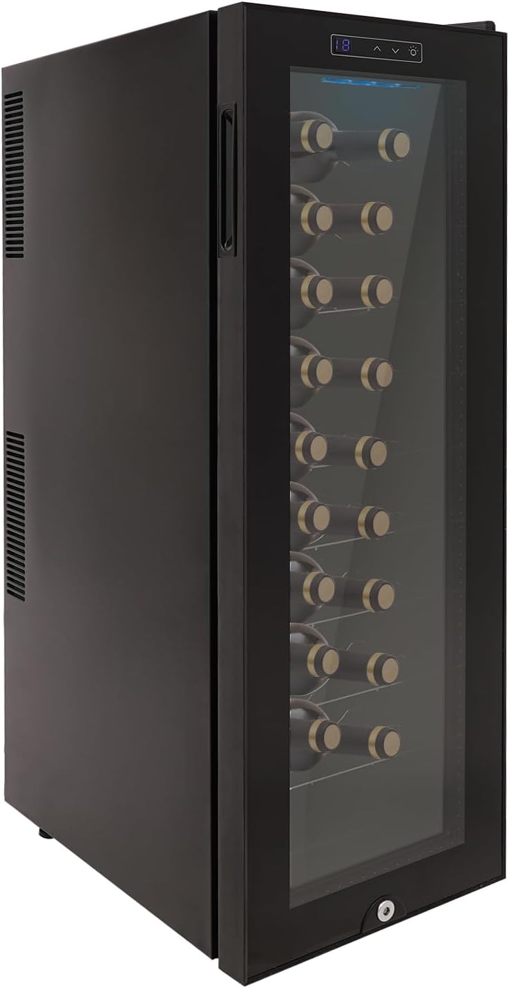 HUOMMGS Enfriador de botellas, Refrigerador de vino pequeño de 12 a 18 grados Celsius, ajustable, de bajo ruido, luces LED, doble vidrio templado