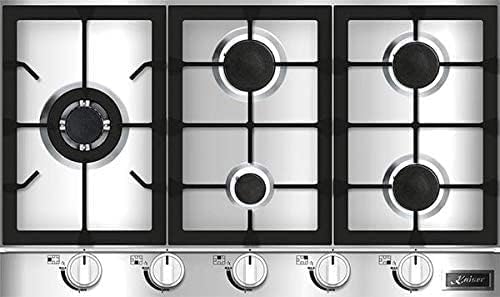 Placa de cocina KG 9357 - Placa de gas (90 cm, acero inoxidable, Autark), cocina de gas, cocina empotrada, 3, 8 kW Wok con adaptador, 5 llamas, gas