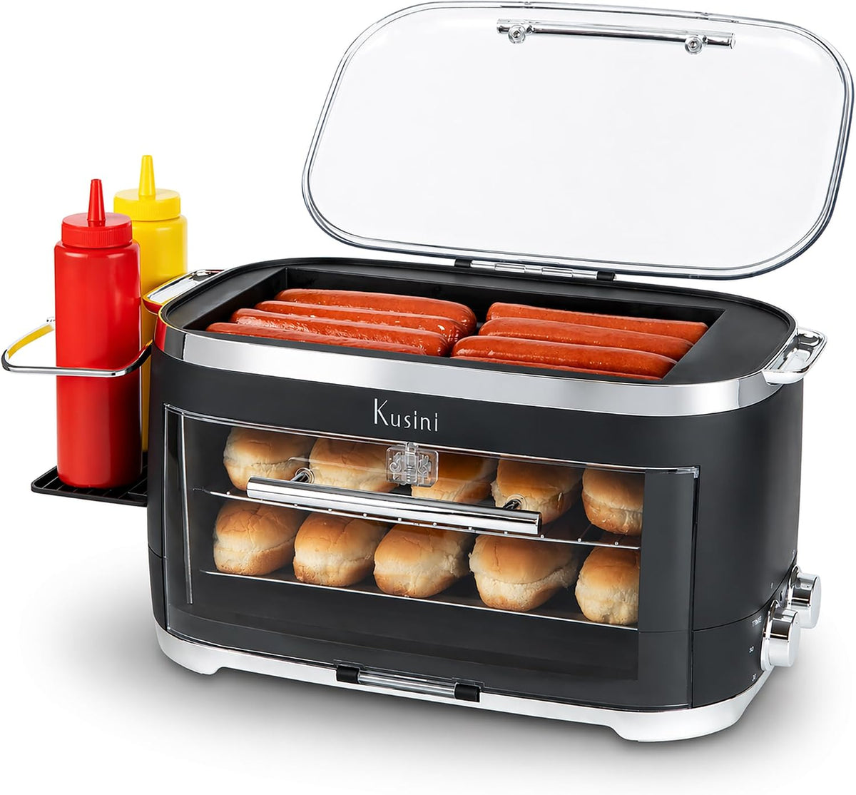 Kusini Máquinas de perritos calient, Parrilla de rodillos y horno tostador para perros calientes, capacidad para 8 perros calientes y 8 bollos, opción