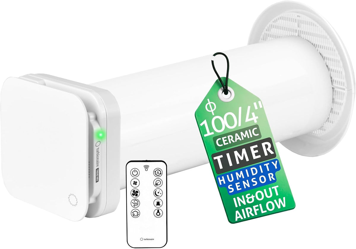 Turbionaire Ventilación, Trend HRV Unidad de VMC Descentralizada con Recuperación de Calor de Cerámica, Sensor de Humedad, Remoto, Temporizador, 8