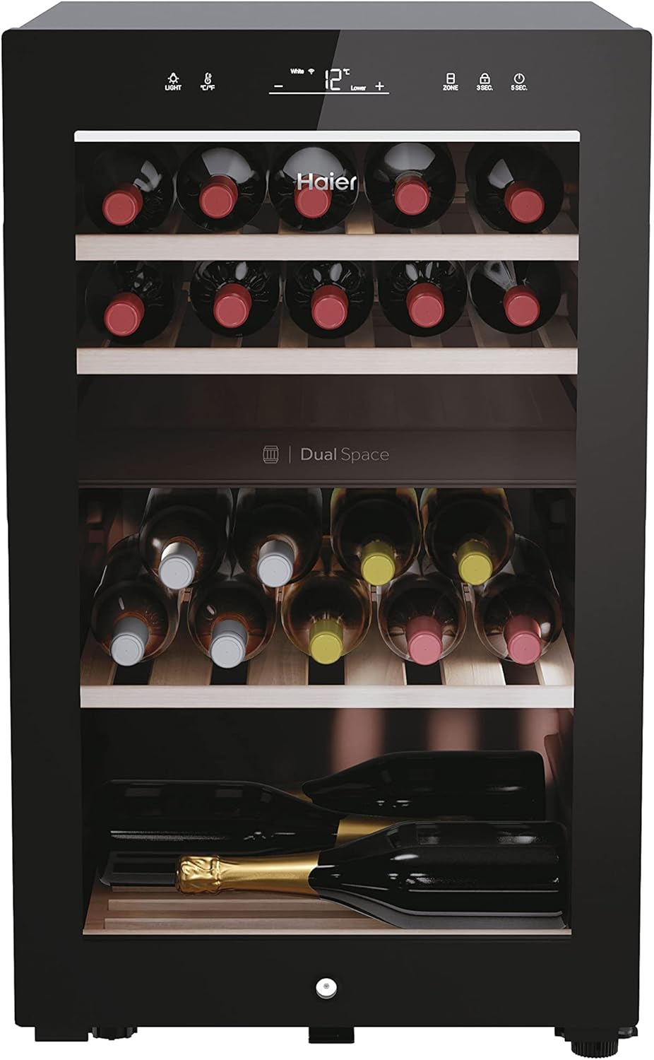 Haier Vinoteca, Wine Bank 50 Series 7 HWS42GDAU1- Vinoteca de 42 botellas, Estantes de madera, Filtro Anti-UV, Filtro de carbón, Refrigeración por