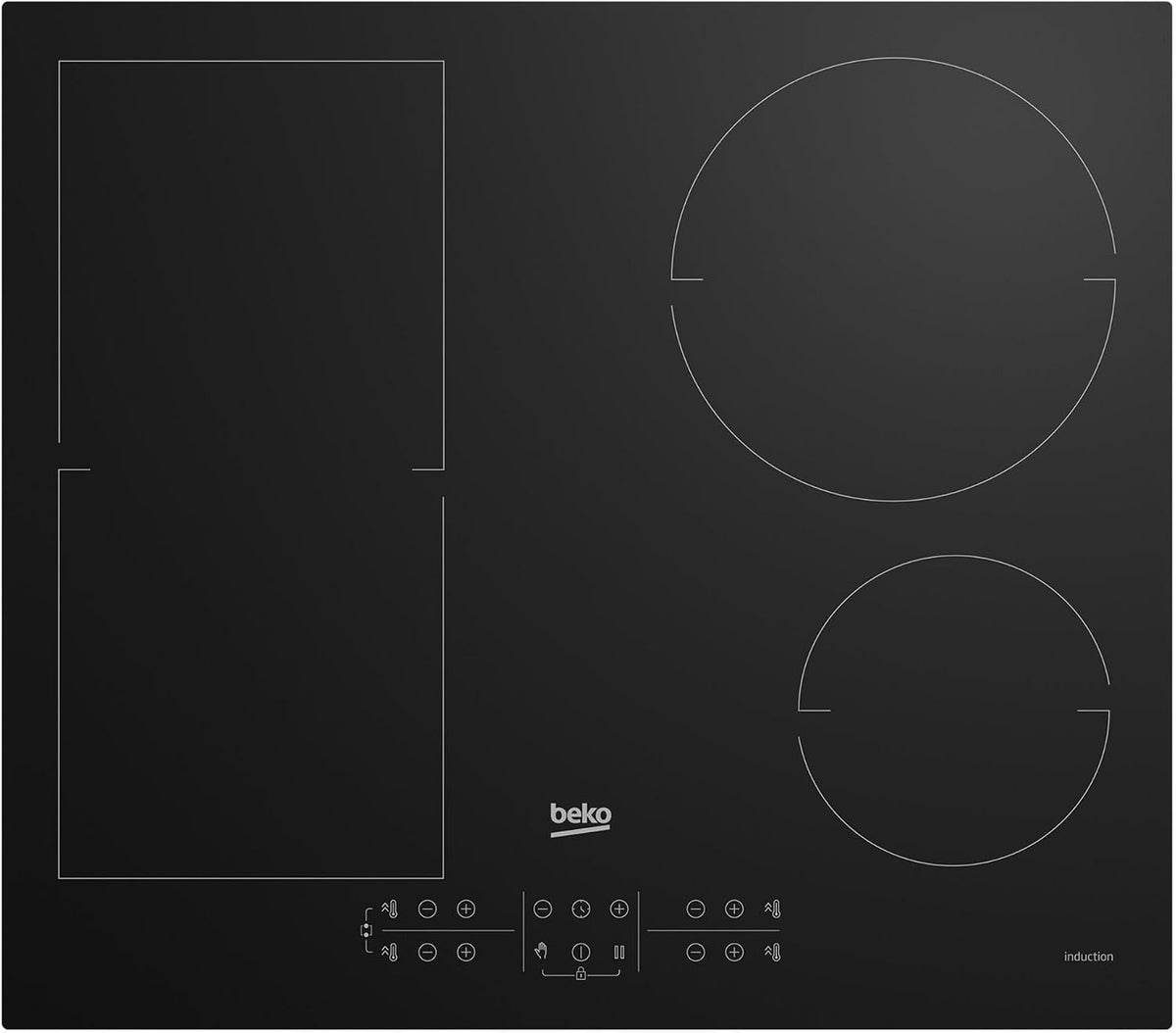 HII64200FMT de Beko, placa de cocina, Placa Inducción 60cm 4 zonas IndyFlex 7200W Negra