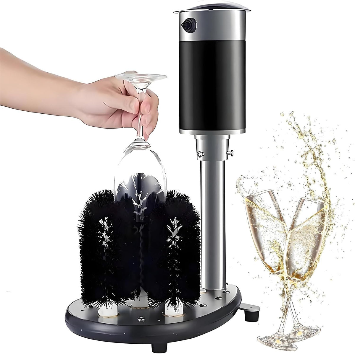 HajMyrdonyx Abrillantadores para cristal, Limpiador Eléctrico Copas Vino con 5 Cepillos, Máquina Lavar Vasos Comerciales, Lavadora Vertical Eléctrica