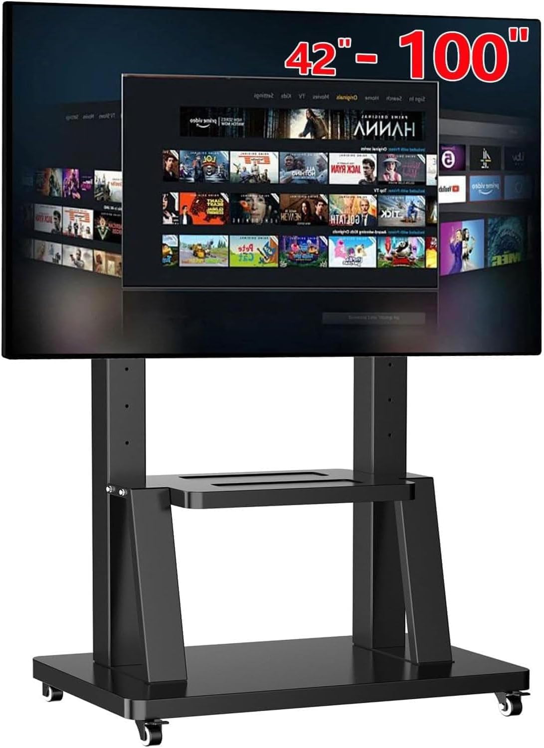 JXMTSPW Soportes de pie para TV, JXMSTWP - Soporte de suelo para TV con ruedas móviles para la mayoría de pantallas de 42 a 100 pulgadas, carrito de