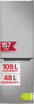 Amica Frigorífico combi, Frigorífico congelador independiente, 157 l, descongelación automática, supercooler, iluminación LED de 144 x 47, 4 x 49, 5