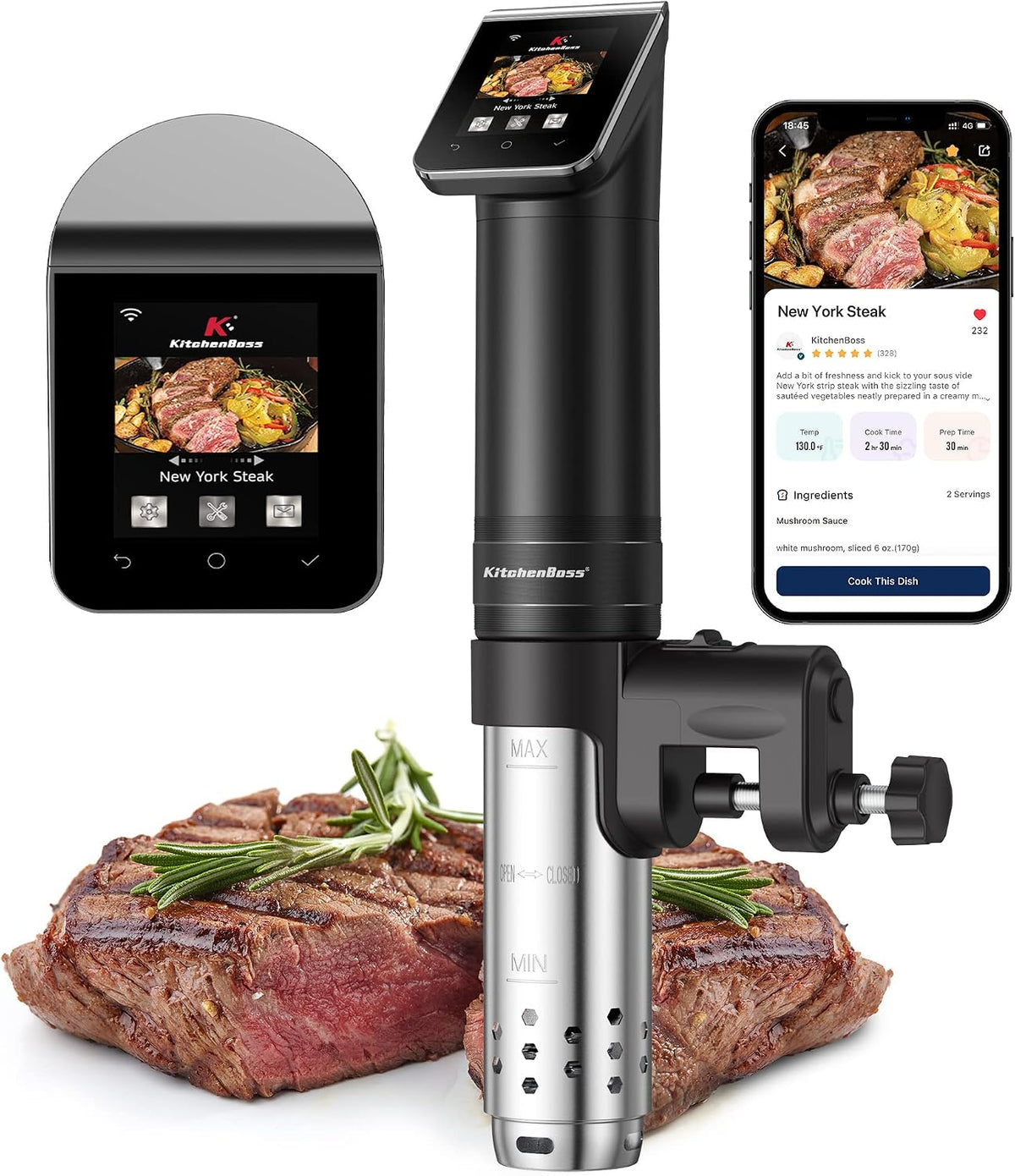Máquinas para cocinar al vacío Wifi Roner Cocina Baja Temperatura: G330 WLAN Sous Vide Roner, 1100W, Inmersión a Prueba de Agua IPX7 Circuladores