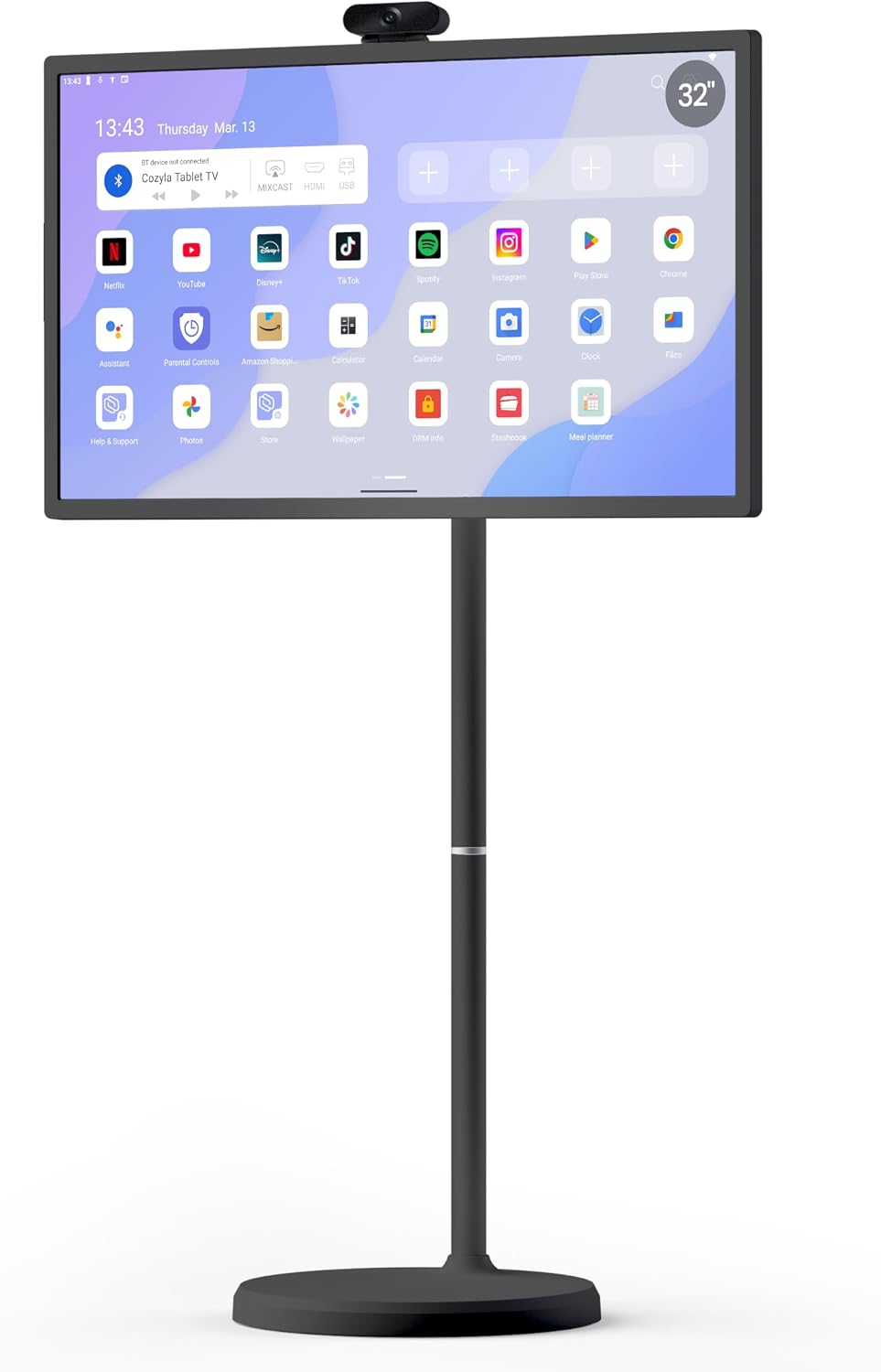 cozyla 1080P Televisor, Tablet TV: TV portátil inteligente de 32 pulgadas con ruedas, monitor de pantalla táctil con batería integrada, sistema