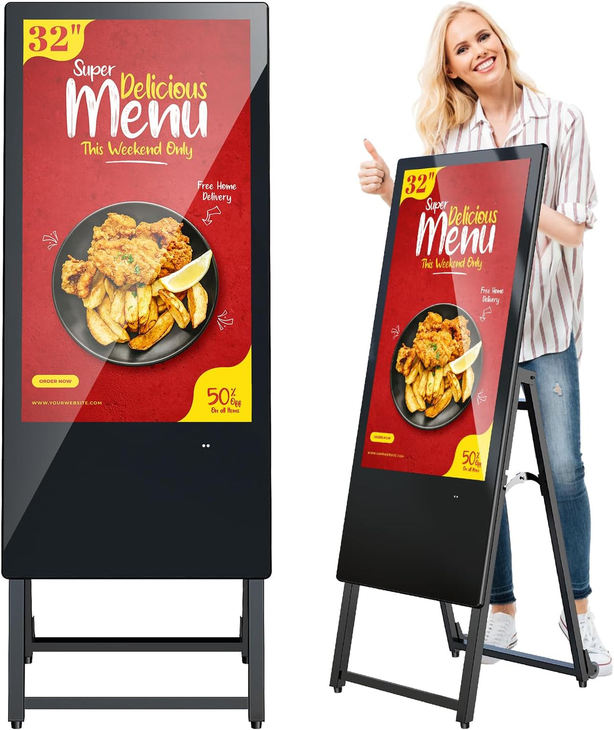 Monitor QIXZOCV, 32 Inch Digital Signage Display, Portable LCD Digital Kiosk, Advertising Display Poster, Android Kiosk with Auto Media Player