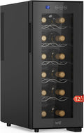 Vinoteca de WIE, 12 Botellas, 33 L Nevera Vinos, <26dB, 8-18°C con Pantalla Táctil Inteligente LED, Refrigeración Termoeléctrica, Puerta de Cristal