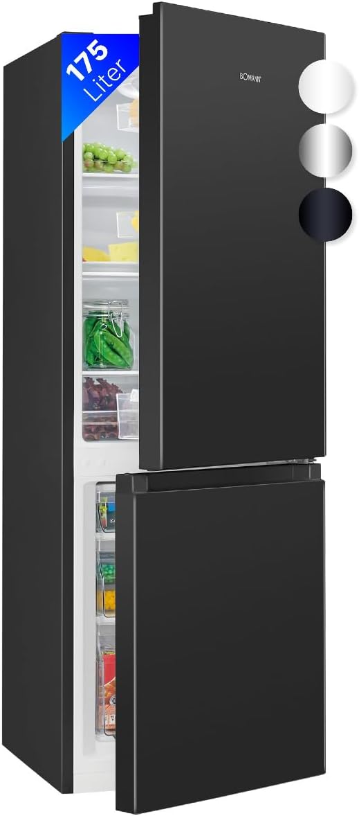 KG322-1- de Bomann, frigorífico combi, Nevera y congelador 175L en negro negro, Capacidad neta: 175 litros, Control de temperatura continuo, Bisagras