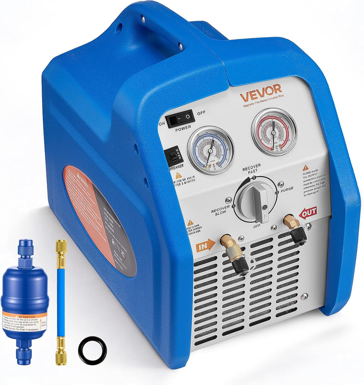 VEVOR Sistemas de refrigeración, Máquina Portátil de Recuperación de Refrigerante 3/4 HP, Máquina de Recuperación con Protección de Alta Presión 2, 2