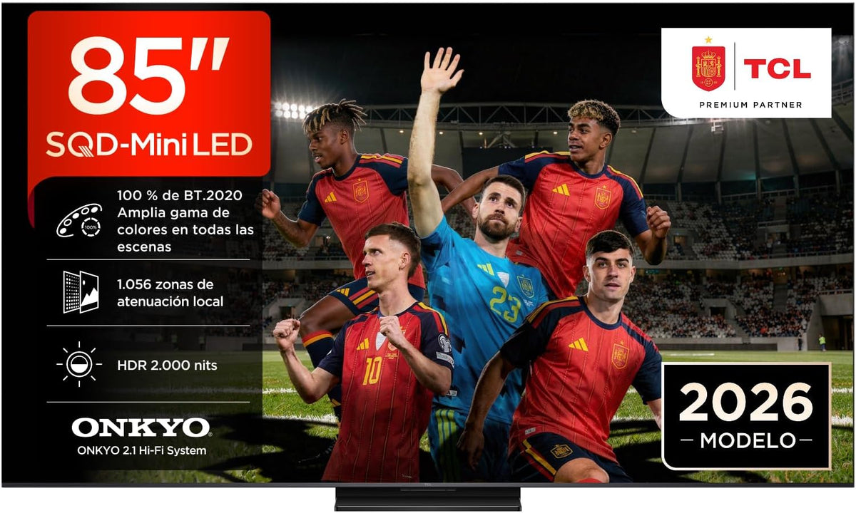 85Q7D de TCL, televisor, Pro 85 Pulgadas SQD-Mini LED 4K HDR10+ Smart TV, 2.000 Nits