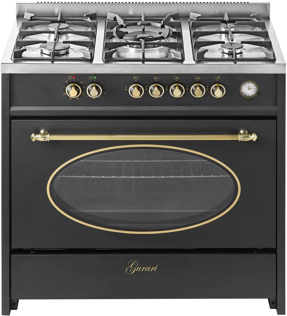 Gurari Placa de cocina, Cocina de gas GURARI GCH E 914 BL r, retro, eléctrico, 90 cm, 121 l, 8 funciones, aire caliente, grill, 5 quemadores, 4 kW