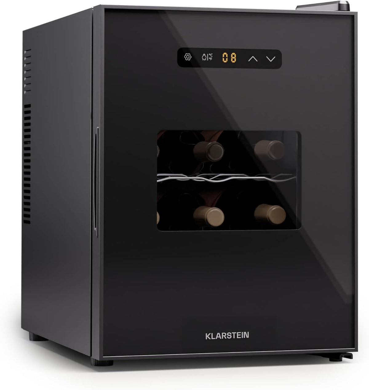 Vinoteca KLARSTEIN, Nevera para vino independiente, 1 zona, Nevera para bebidas pequeña, vino pequeña, con puerta de cristal, botellas