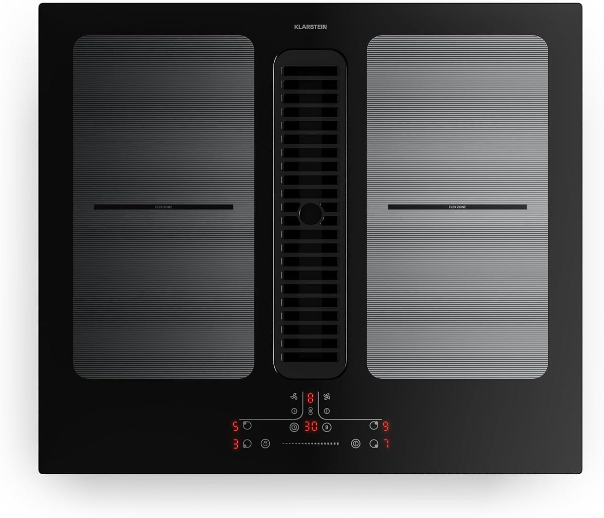 Placa de cocina KLARSTEIN, Full House Vitrocerámica con Extractor - 60cm, 4 Zonas Inducción, 7335W Boost, Zonas Flex, Control Táctil, Temporizador