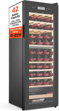 Vinoteca de VEVOR, Capacidad de 42 Botellas, Nevera para Vinos con Refrigeración de Doble Zona, Botellero Eléctrico Temperatura Ajustable de 5 ℃ a 18