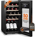 Sommertal WK50 Bodegas de vino integrada, Nevera para vino con puerta de cristal (15 botellas, 5, 20 ºC, ajustable, con cerradura, iluminación LED
