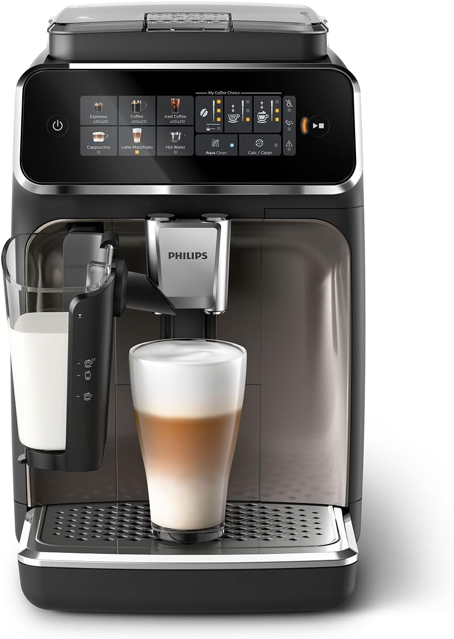 Cafetera automática de PHILIPS, 3300 Cafetera Superautomática LatteGo, 6 bebidas, Cromo Negro