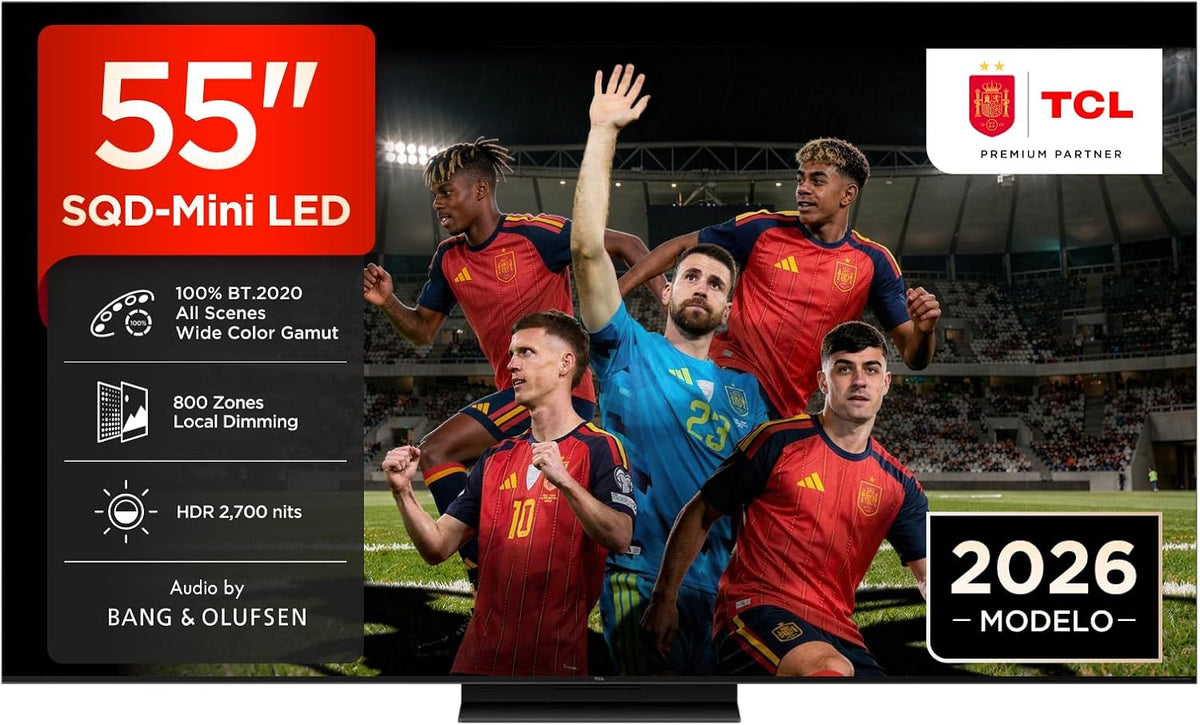 55C7L de TCL, televisor, 55 Pulgadas SQD-Mini LED 4K HDR10+ Smart TV, 2.700 Nits