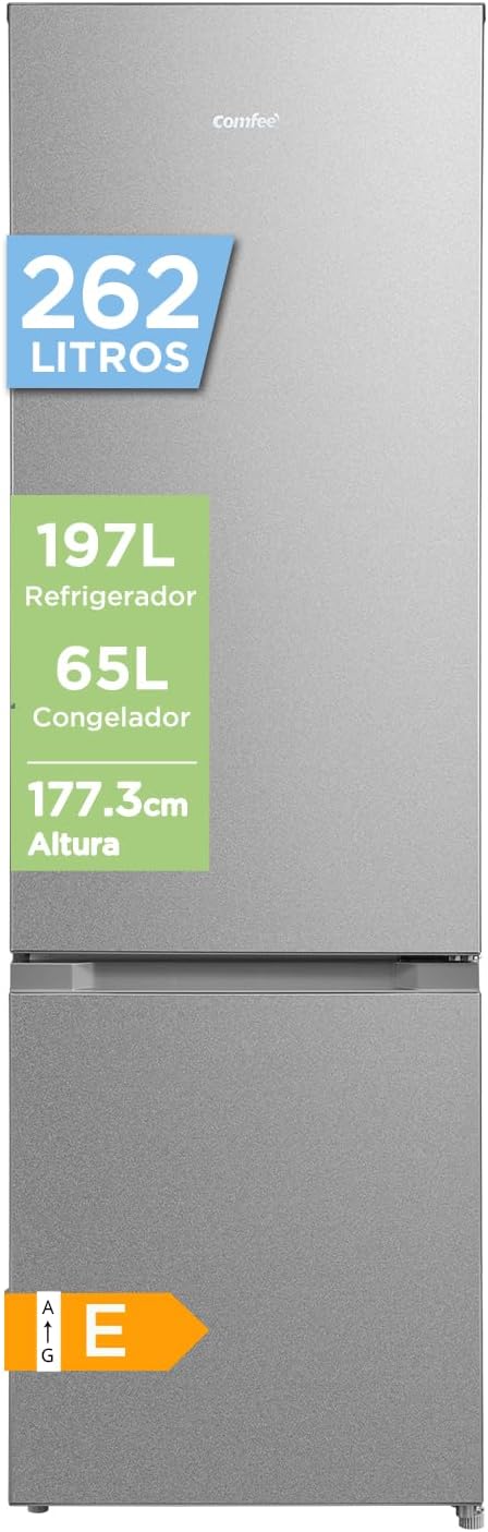 Comfee Frigorífico combi, ' 262L Nevera, Frigorifico Combinado, Low Frost, Acero Inoxidable