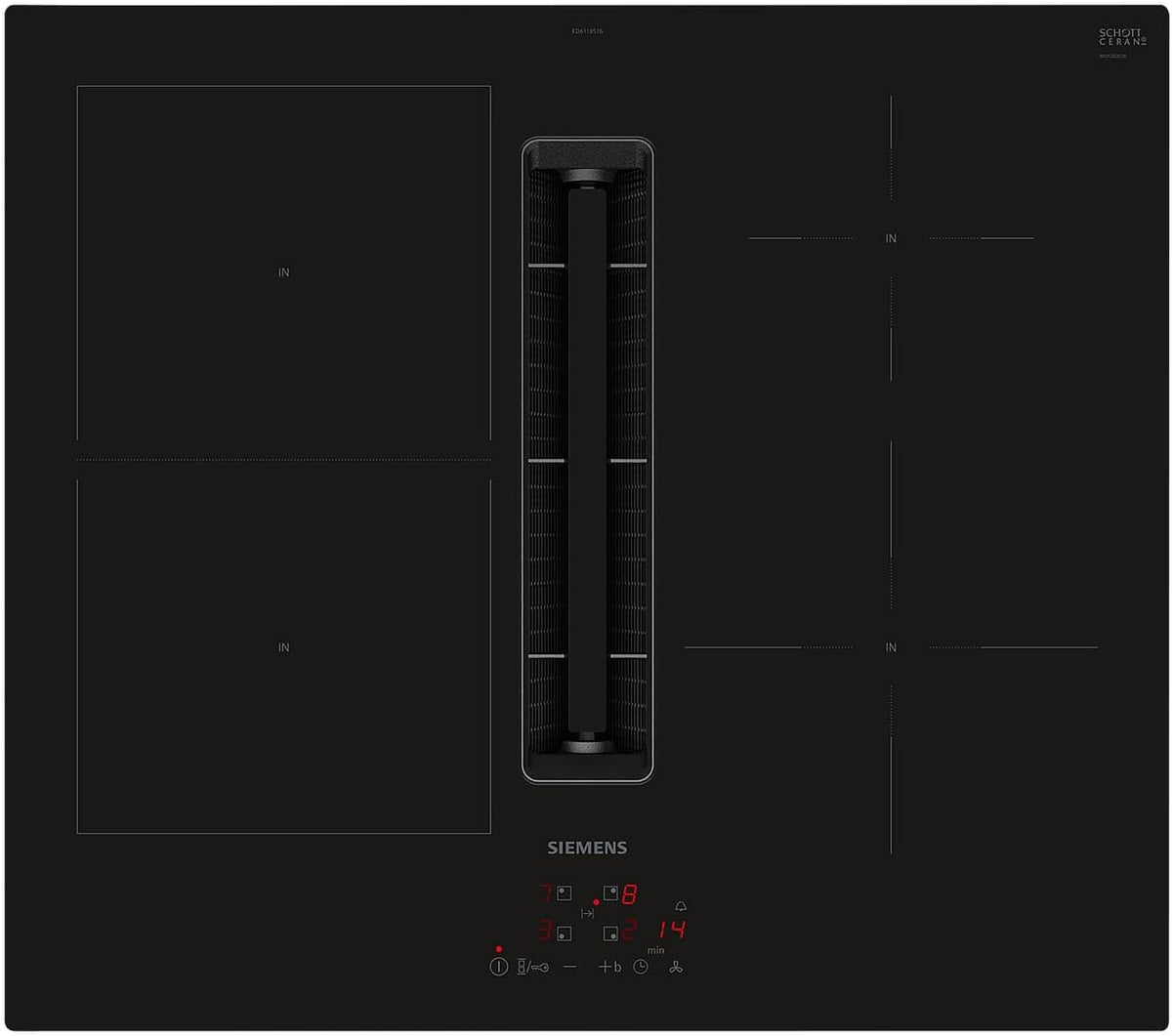 Placa de cocina SIEMENS, ED611BS16E iQ300 - Placa de cocina con campana extractora (inducción), 60 cm, sin marco, color negro, enrasado, touchControl