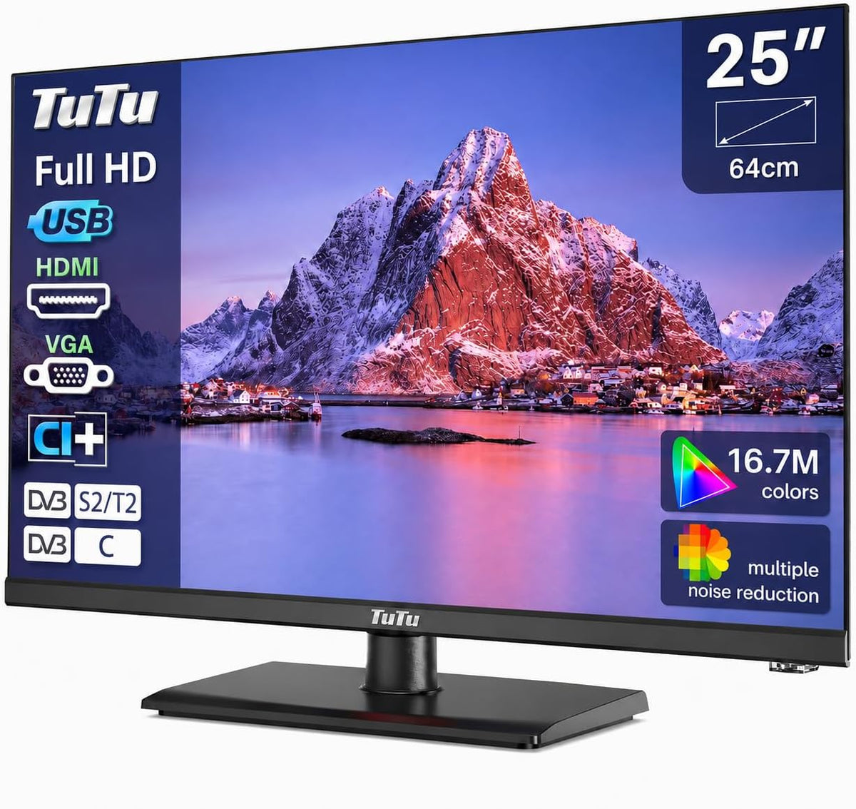 TuTu TU25Q1F-EM Televisor, Full HD Televisor 25 Pulgadas (64 cm) No Smart, 2026