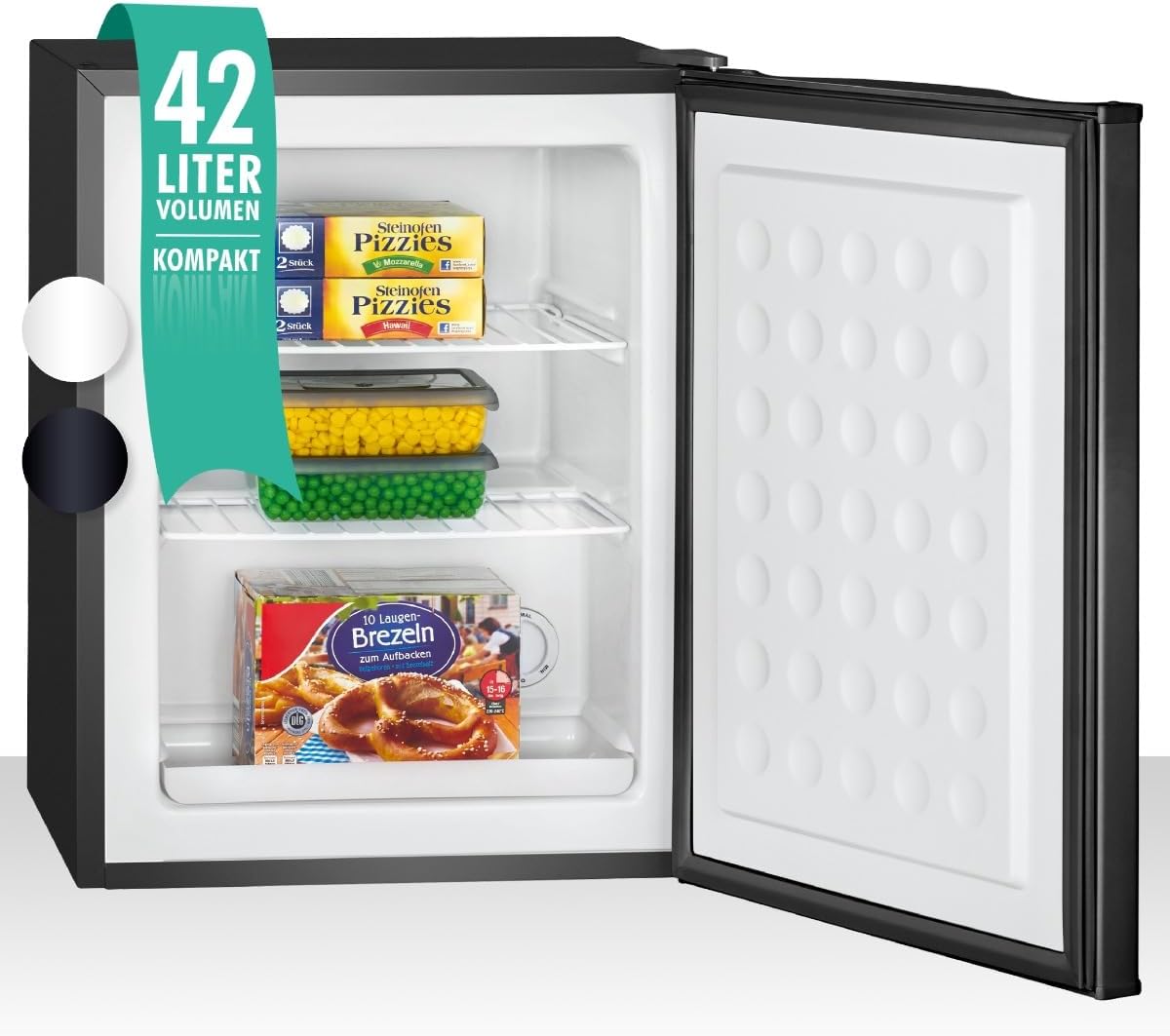Congelador vertical Bomann, ® Congelador pequeño con 42L de capacidad, mini congelador con 2 estantes de alambre extraíbles, con bisagras de puerta