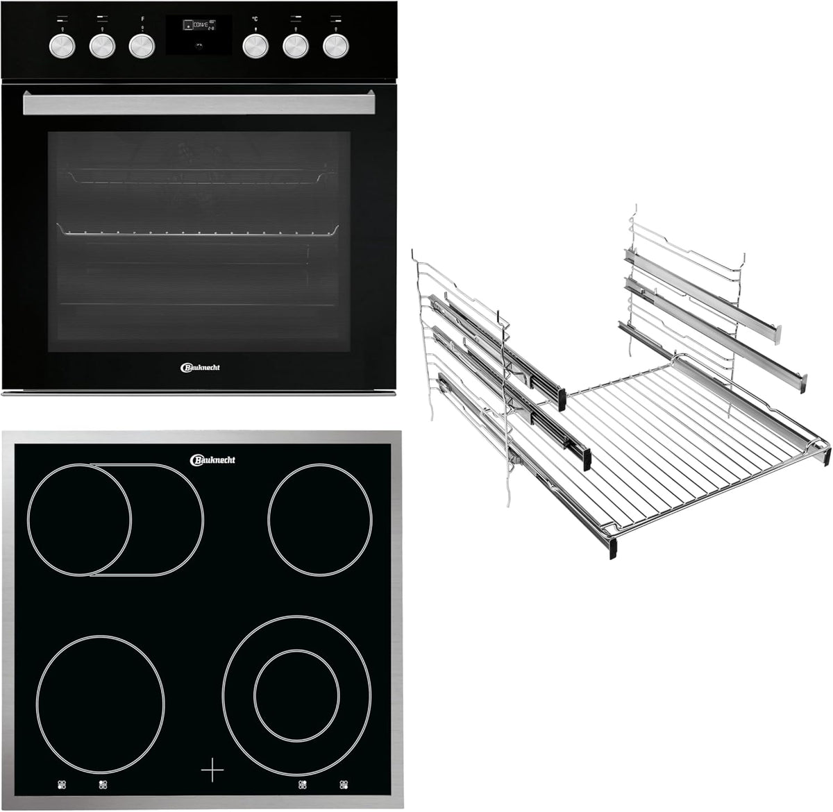 Horno empotrable HEKO 600 Pyro Black - Placa de cocina con pantalla y pirólisis (65 l)/vitrocerámica-4 zonas de cocción, de las cuales 1 asador de