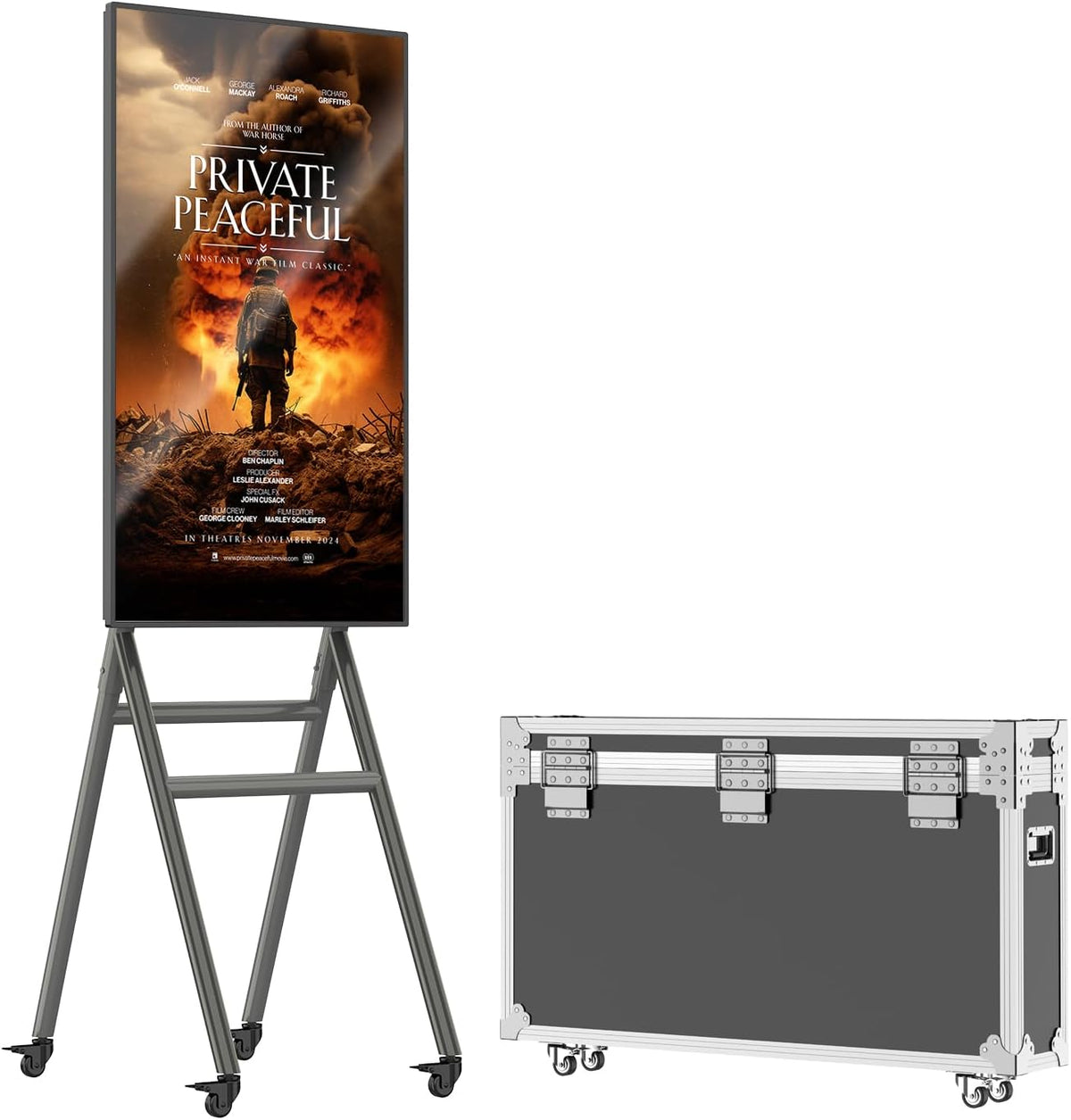 Producto de MWE, Pantalla de señalización digital móvil de 43 pulgadas con funda de vuelo, pantalla táctil UHD portátil, quiosco de visualización