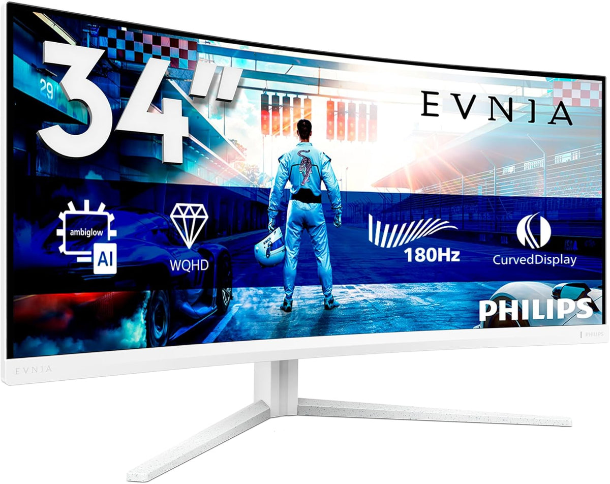 PHILIPS Monitor, Evnia 34M2C5501A Gaming Monitor 34 Pulgadas 180Hz Panel Fast VA, 1ms GtG, HDR400, Altavoces, Altura Ajustable, (3440x1440 HDMI 2X 2.0