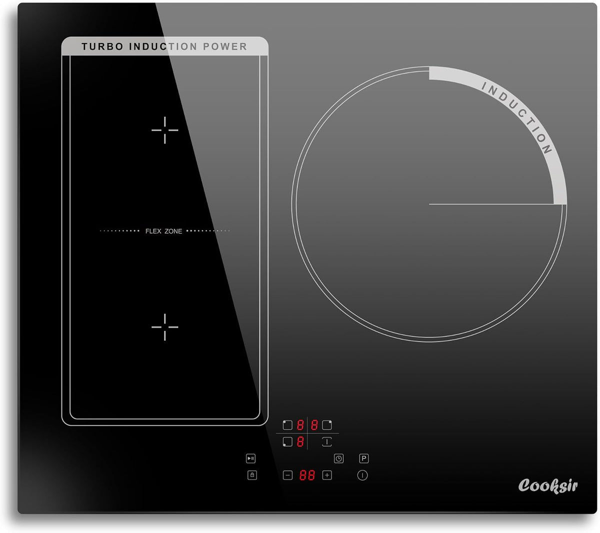 Cooksir Placa de cocina, Placa Inducción 3 fuegos, Placa Inducción con Zona Flexible, 6800W
