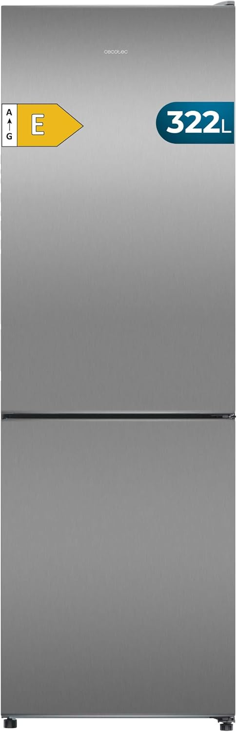 Cecotec Frigorífico combi, 2 Puertas Bolero CoolMarket Combi 322 Inox E. 322 L, Altura 185 y 60 cm de Ancho, Bajo Consumo, Sistema Multi Air Flow