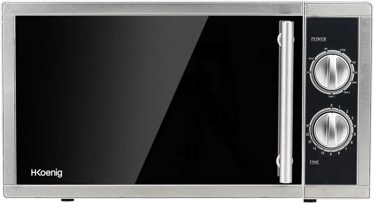 VIO7 de H.Koenig, microondas con grill, Micro-Wave Grill 2 en 1 23L 1000W, Plato giratorio compacto 27cm, Multifunción 9 programas, Descongelar