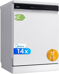 Midea Lavavajillas, 60 cm+++ Blanco para 14 servicios - Lavaplatos libre instalación - Compacto con 10 Programas de Lavado integrable - Filtro