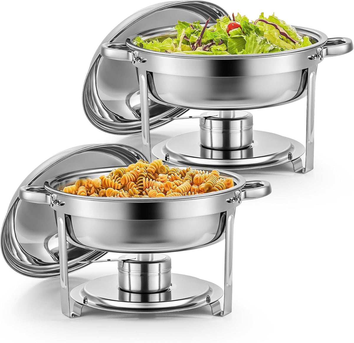 Calentadores de comida y de platos para bufé de Wilprep, 2 PCS Calentadores de Comida para Buffet de Acero Inoxidable Redondo 5L Calentador de Buffet