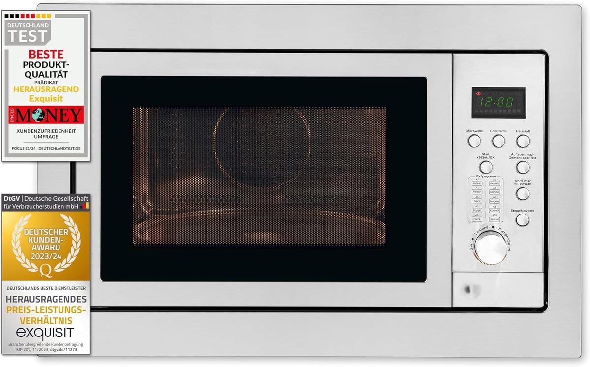 Microondas con grill de Exquisit, ® Microondas Combi de Encastre con Marco, 25L, 900W, Grill 1100W, 10 Niveles de Potencia en Función Convección