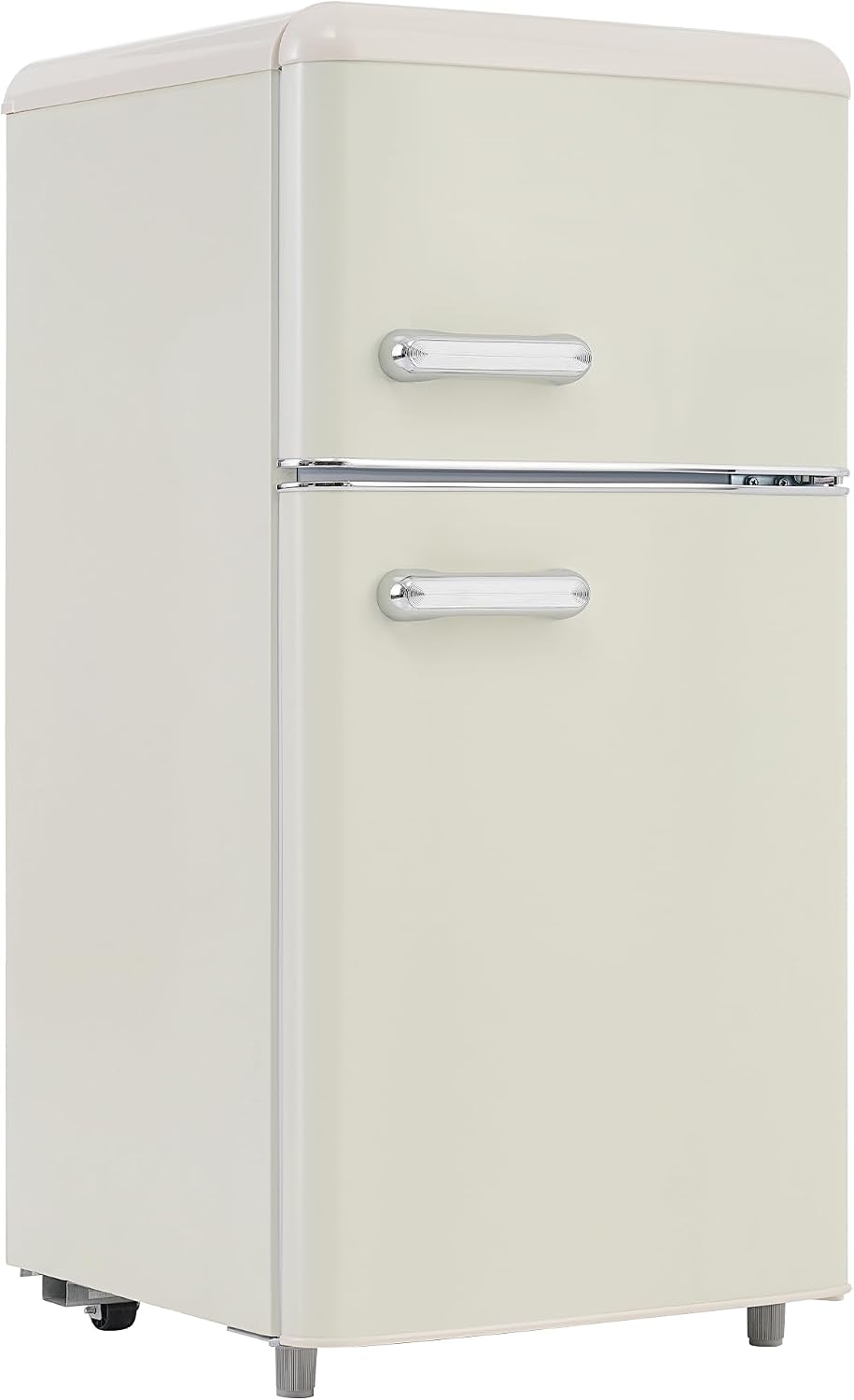 Frigorífico combi Emmtore, Nevera vintage, doble puerta superior e inferior, volumen total 72 litros, volumen de congelación 21 litros, 120 kWh/año