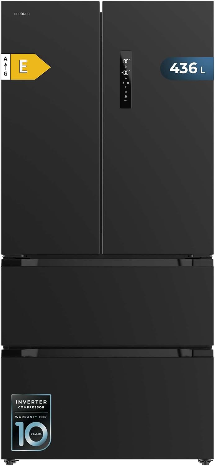 Frigorífico combi de Cecotec, Frigorífico puerta francesa Bolero CoolMarket FD 436 Dark E. Compresor Inverter Plus Frigorífico 4 Puertas Estilo