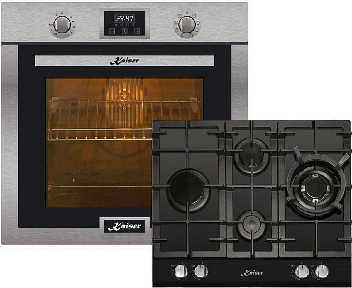 Kaiser Horno empotrable, Olan EH 6323 + KCG 6394 Horno empotrable de acero inoxidable eléctrico 79L autolimpiante con 10 cocina multifunción de 60 cm