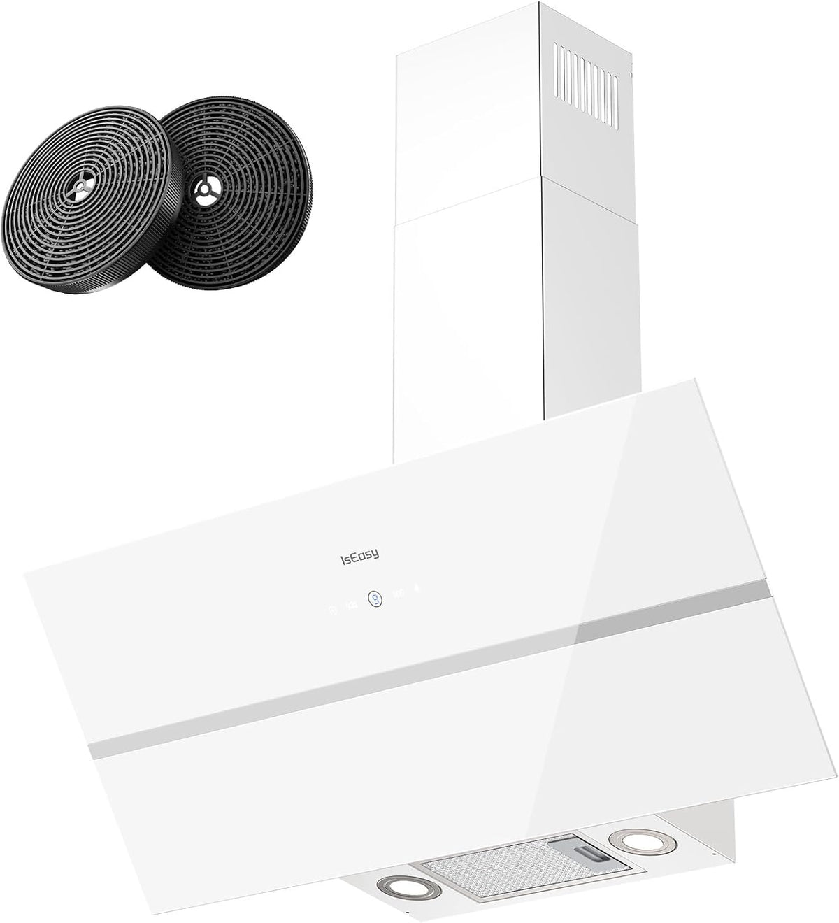 IsEasy Campana extractora, Inclinada 90 cm 571m³/h Suction 4 Niveles de Potencia Recirculación Filtro de Carbono de Touch Control Blanco