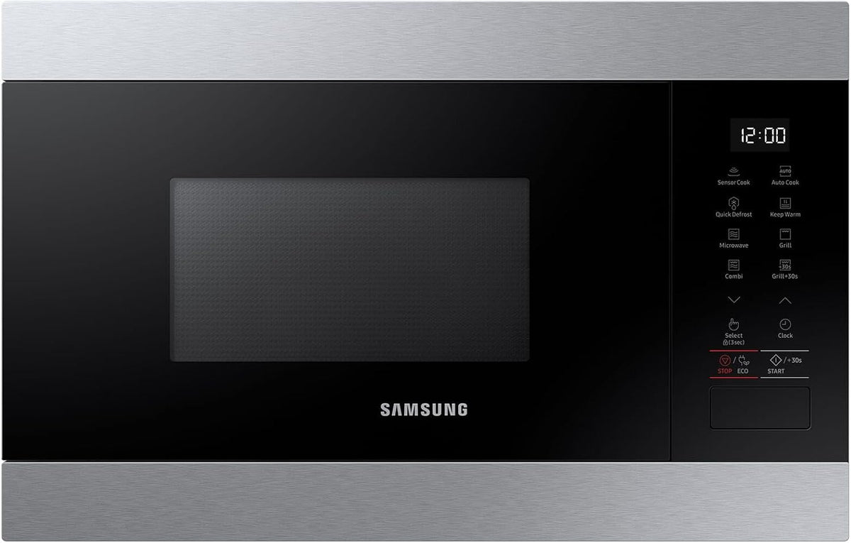 Samsung Microondas con grill, MG22M8274AT/E1 - Microondas empotrable con parrilla, 850 W, 22 L, horno microondas pequeño para nichos de 38 cm, función