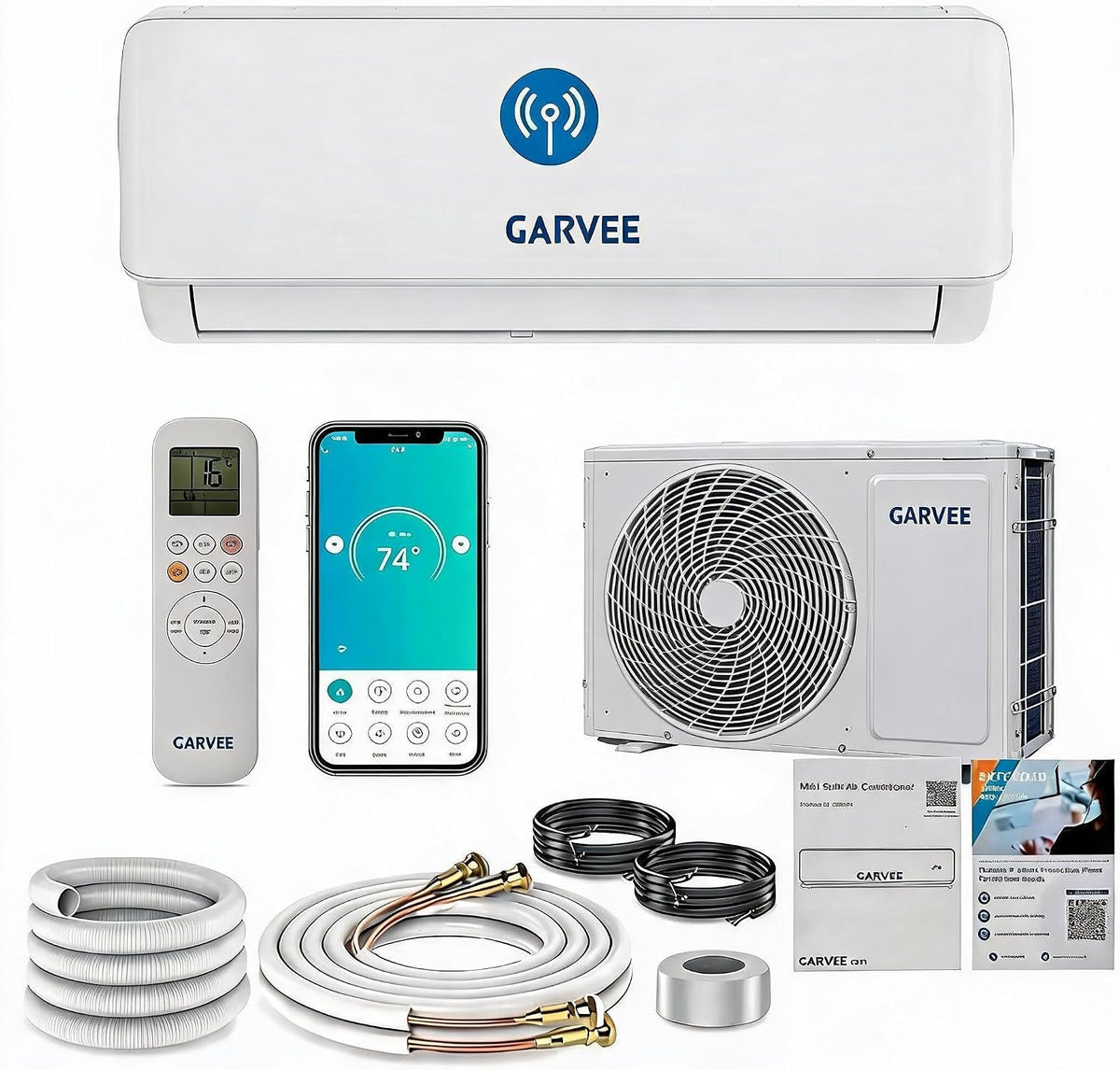 220-240V de GarveeMore, aire acondicionado split, central Split 18000 BTU, Alta eficiencia energética A+++, SEER 3.04-3.13, Silencioso y bajo consumo
